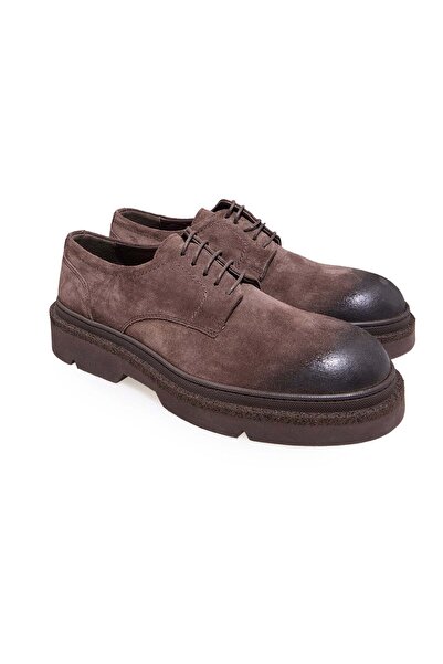 FRANCO CALVANI Brown Lace-Up Genuine Leather Suede Men's Shoes