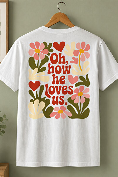 Spoyi Retro Love Design 100% Cotton Half Oversize White T-Shirt