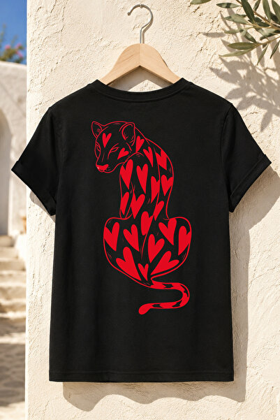 Spoyi Cheetah Design 100% Cotton Half Oversize Black T-Shirt