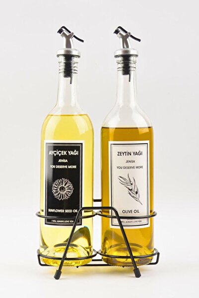 Yıldızan Msa Shop Transparent 750 ml Oil Bottle with Black and White Label, B...
