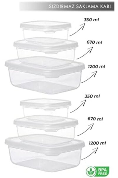 Yıldızan Mrt Shop Un Set of 6 Nare Rectangular Leak-Proof Air-Proof Food Stor...