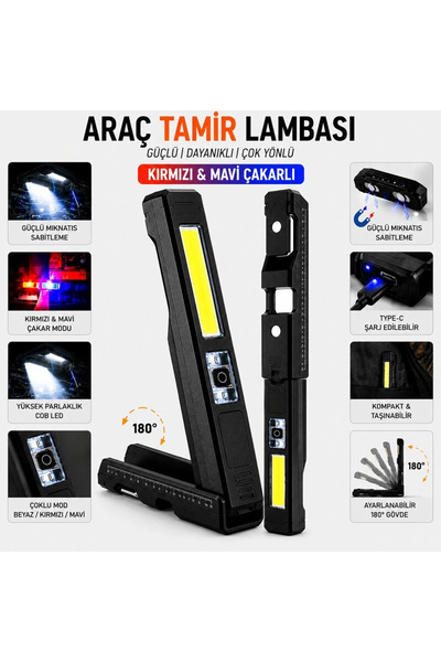 Yenimiyeni Profesyonel Tamirci Lambası Cob LED 360 Döner Başlık Mıknatıslı Ça...