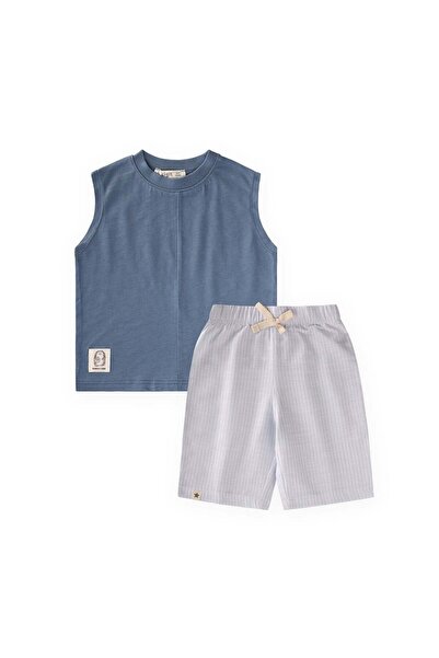Cigit Zero Sleeve Capri Set 1-7 Years Indigo Blue