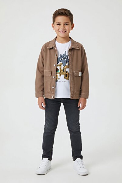 Cansın Mini Brown Embroidered Jacket and T-Shirt Boys' 3-Piece Trouser Suit 2...