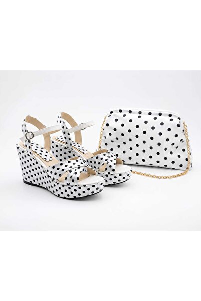 AYDOĞDU by ünal Polka Dot Wedge Heeled Cross-Strapped Women's Shoes -520