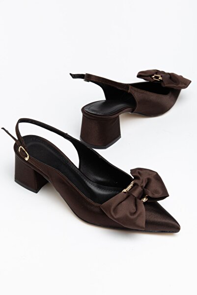 Moda Eleysa Ellie Women's Brown Satin Buckle Casual Classic Heeled Shoes