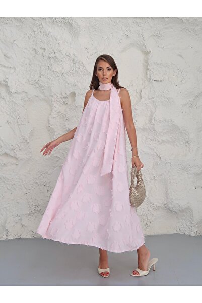 Paw Garage Women's Elowa Linen Floral Pattern Effect Scarf Midi Dress