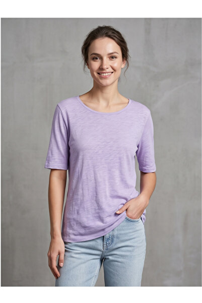 Collezione Women's Oval Collar Slub Knitted Comfortable Fit T-Shirt with Left...