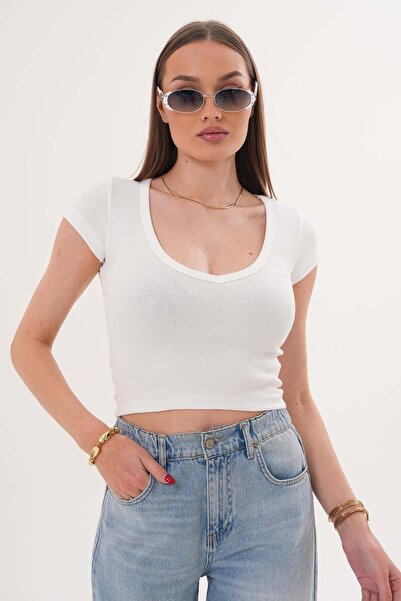 DazzUp Women's V-Neck Camisole Crop T-Shirt