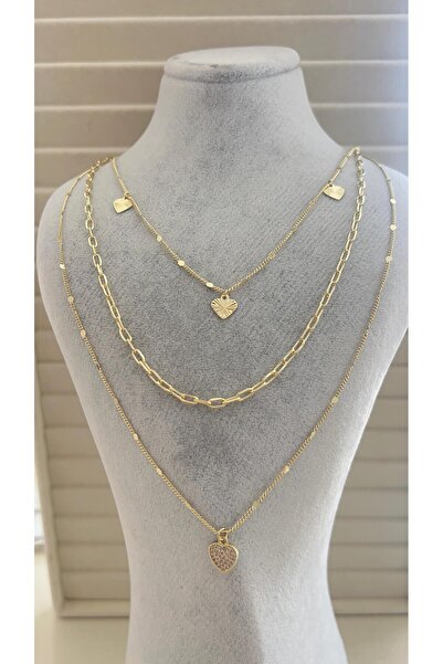 Gosea Gold Color 3 Layered Heart Pendant Women's Zircon Stone Multiple Chain ...