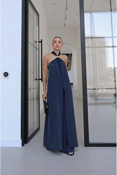 Havoş Navy Blue Jumpsuit Look Blouse and Pants Set