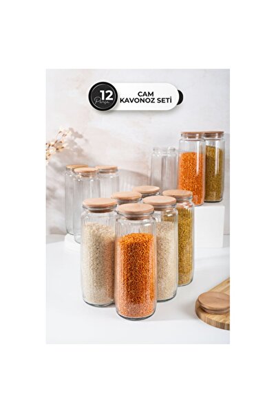 Empressco Set of 12 Vacuum Glass Storage Containers with Wooden Lids, 1500 ml