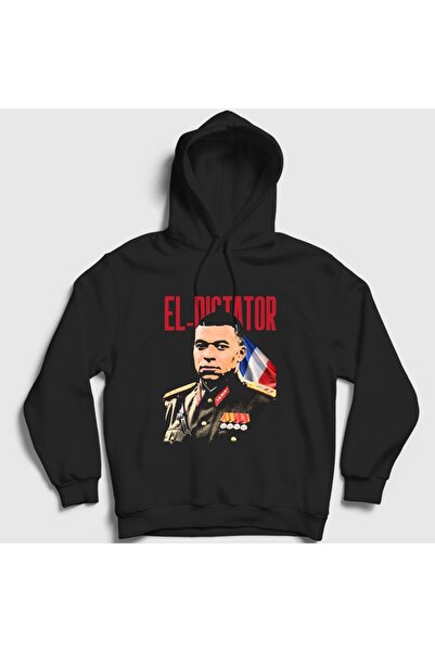 Presmono Hanorac cu glugă unisex negru El Dictator Kylian Mbappe pentru fotba...