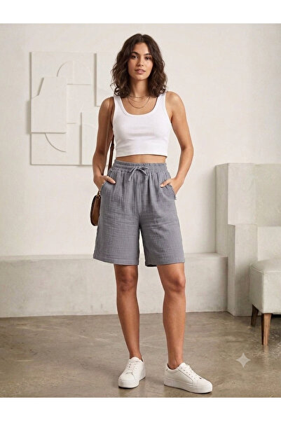 Flubutik Women's Smoked Muslin Cotton Short Shorts