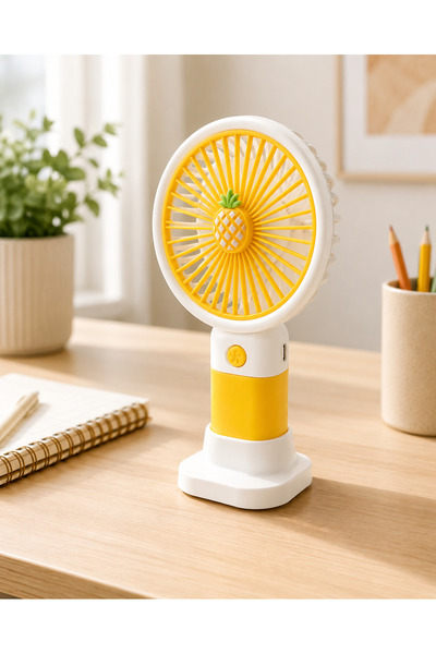shop Sevimli Ananas Tasarımlı Mini El Vantilatörü USB Şarjlı 3 Kademeli Masaü...