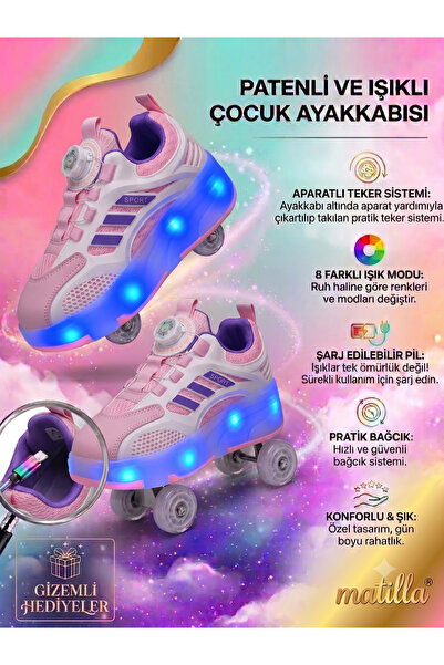 Matilla Işıklı Patenli Şarjlı Rahat kız erkek Çocuk Spor Ayakkabı