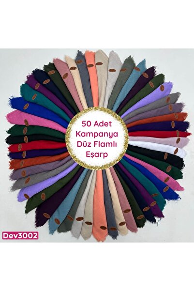 ELFA .. 50 ADET DÜZ FLAMLI PAMUK EŞARP