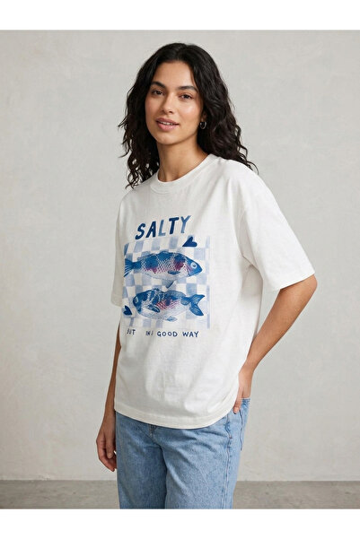 Sibel Günay Butik Salty Printed White Women's T-Shirt Standard Size Comfortab...