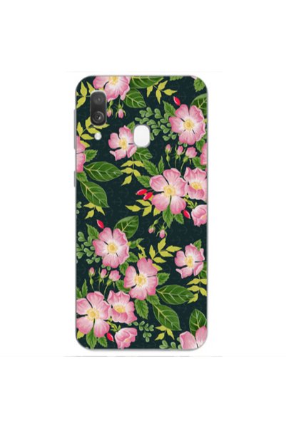 Other Samsung A40 Pink flowers green laves Transparent Silicone TPU Θήκη