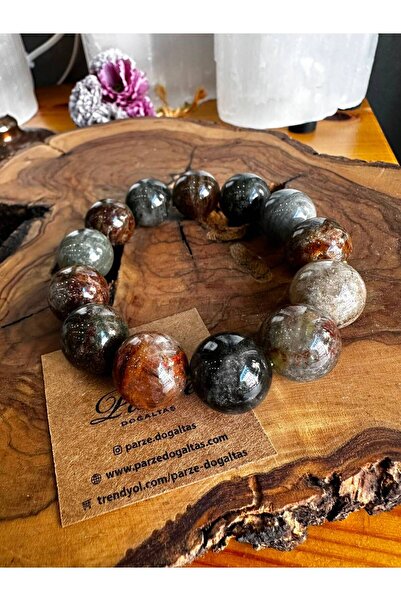 parze doğaltaş Garden Quartz (Lodolite) Natural Stone Special Size 16 mm Brac...