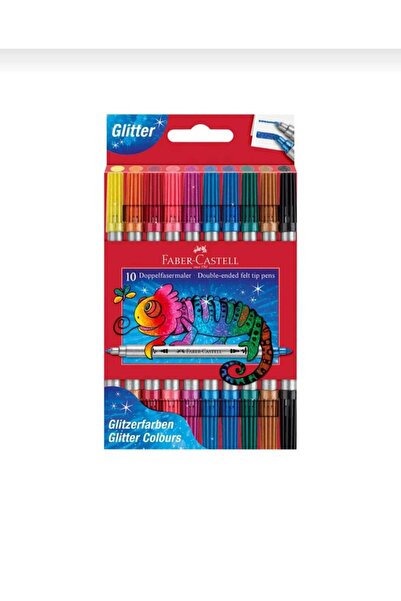 Faber Castell Çift Uçlu Simli Keçeli Kalem 10'lu - Glitter Çift Uçlu Keçeli K...