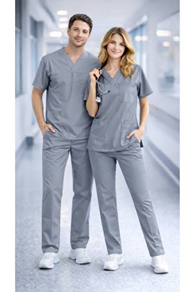 Edelvays Shop Unisex Doktor Hemşire Forması Pamuk Likralı Yarasa Kol Scrubs C...
