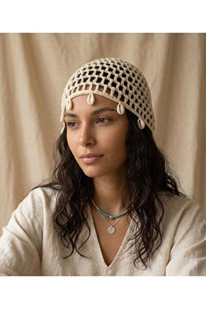 jasmina store Handmade Sea Shell Embellished Mesh Cap