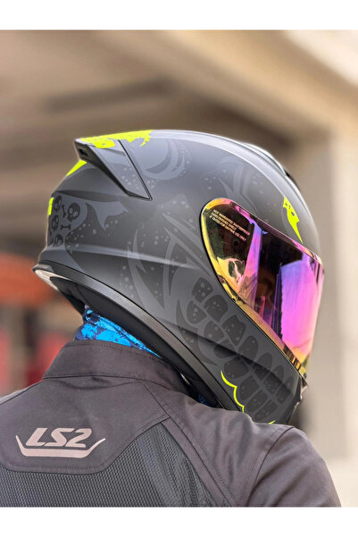 Givi 50.X BONES MAT SİYAH-NEON SARI KASK (KIRMIZI VİZÖR)