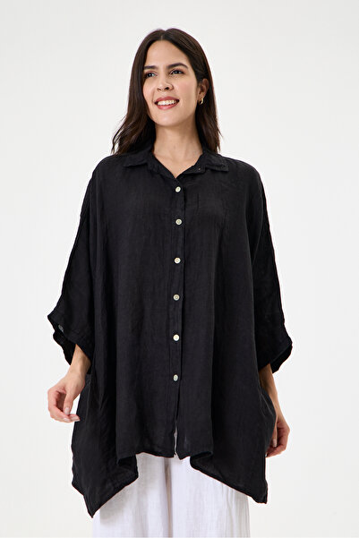 della moor Women's Black Italian 100% Linen Plus Size Poncho Linen Shirt Size...