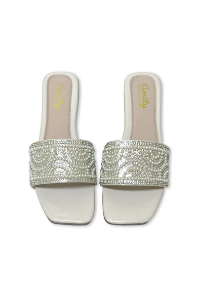 Saudi Step Fashion Square Toe Rhinestone Work Slides for Women, Ergonomic Cus...