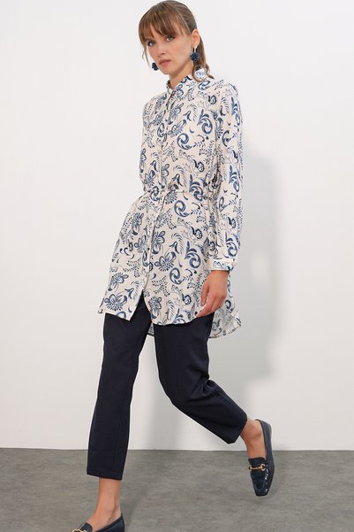 Bigdart Women's Patterned Long Shirt Tunic 5997 - Blue