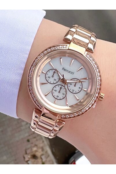Ferrucci Women's Rose Gold Metal Cord Stone Multi-Display Wristwatch with 2 Y...