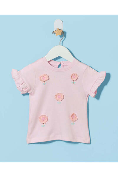 REDTAG Infant Girls Pink Embellished T-shirt