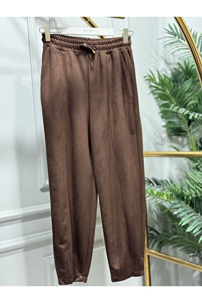2K 25551 Elastic Waist, Stitched Cuffs Trousers Brown