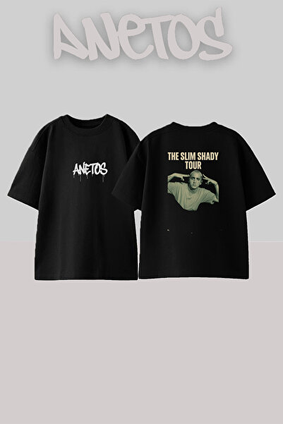Anetos Μπλουζάκι Eminem Slim Shady_9 με στάμπα, unisex, oversize, μαύρο