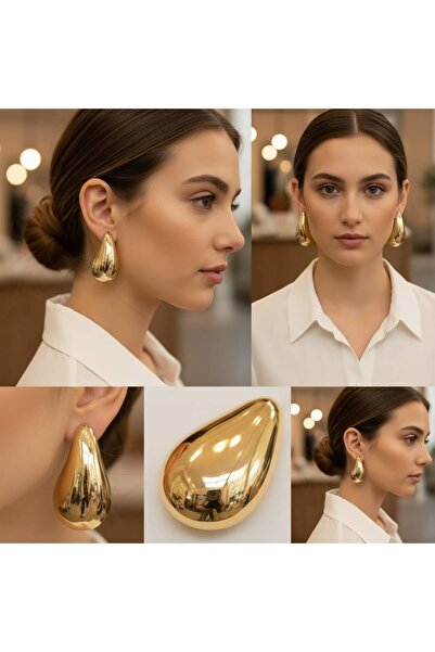 sedoshhomevision Damla Model Gold Color Stainless Steel Earrings 4 cm