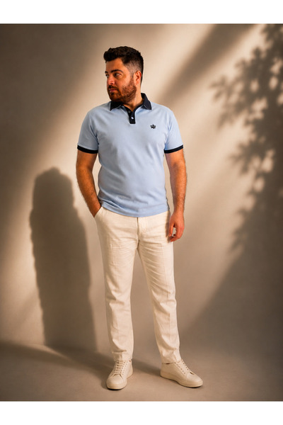 ERKEK POLO T-SHİRT - Kontrast Detaylı Bozulmaz Yaka %100 Pamuk Waffle Kumaş