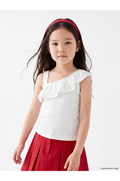 LC Waikiki Lcw Kids White Asymmetrical Collar Ruffled Girls' Undershirt