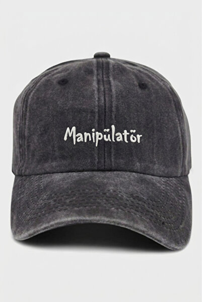 ŞapkaMania "Manipulator" Written Black Embroidered Washable Vintage Unisex Hat
