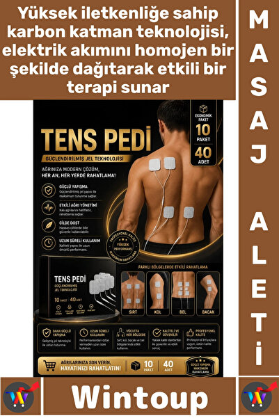 Wintoup #TensPedi Masaj Fizik Tedavi Yumuşak Esnek Medikal Elektrot Ped 5 X 5...