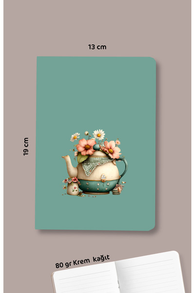 Dava Adamı Yayınları Yadigar - Bag Size Striped Notebook - Flower and Teapot