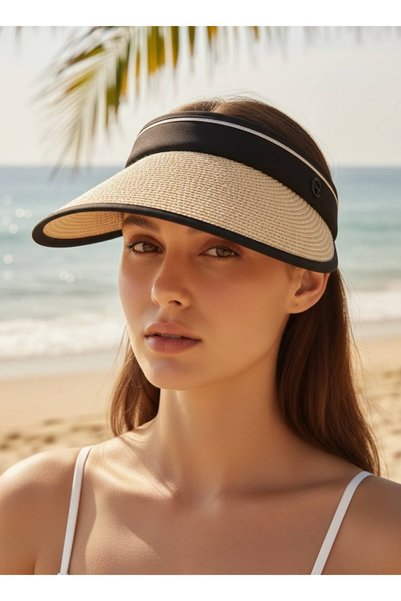 Gigi Luxe Γυναικείο καλοκαιρινό μαύρο ψάθινο καπέλο με γείσο