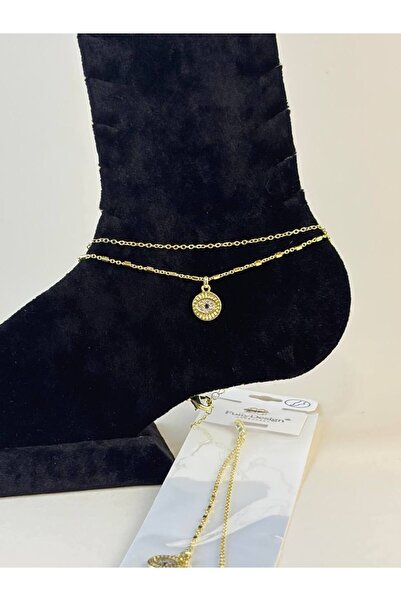 MuseumofYou Two Row Zircon Stone Eye Figured Gold Anklet - Adjustable Chain