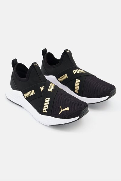 Puma Kids Boy Wired Run Slip On Training Sports Shoe, Black/Gold Combo