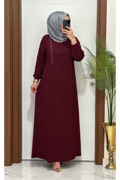 MODA ALMİRA 6237 K 150 BORDO KREP KUMAŞ TAŞLI GÜLŞEN ELBİSE