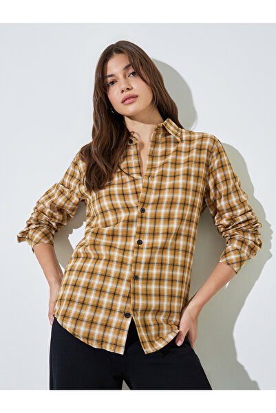 Styli Mustard Plaid Longline Shirt