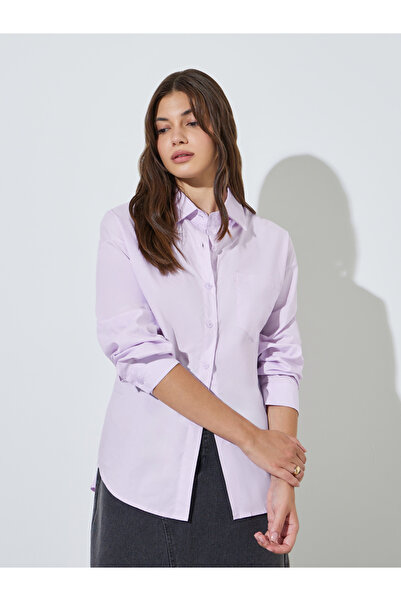 Styli Purple Solid Long Sleeves Oversized Shirt