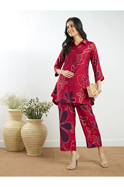 Silver Lime By Styli Red Printed A-Line Co-ord Set