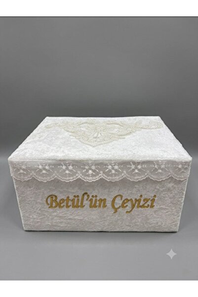 Evsay İsme Özel Kadife Hurç Seti Sandık Tipi Fermuarlı Kadife Hurç Çeyizlik H...