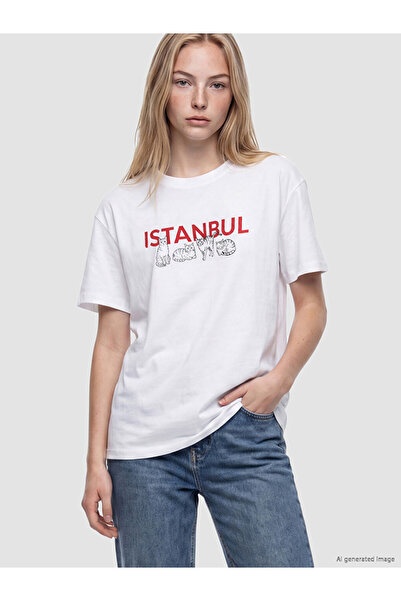 LC Waikiki Xside White Istanbul Printed 100% Cotton Women's T-Shirt
